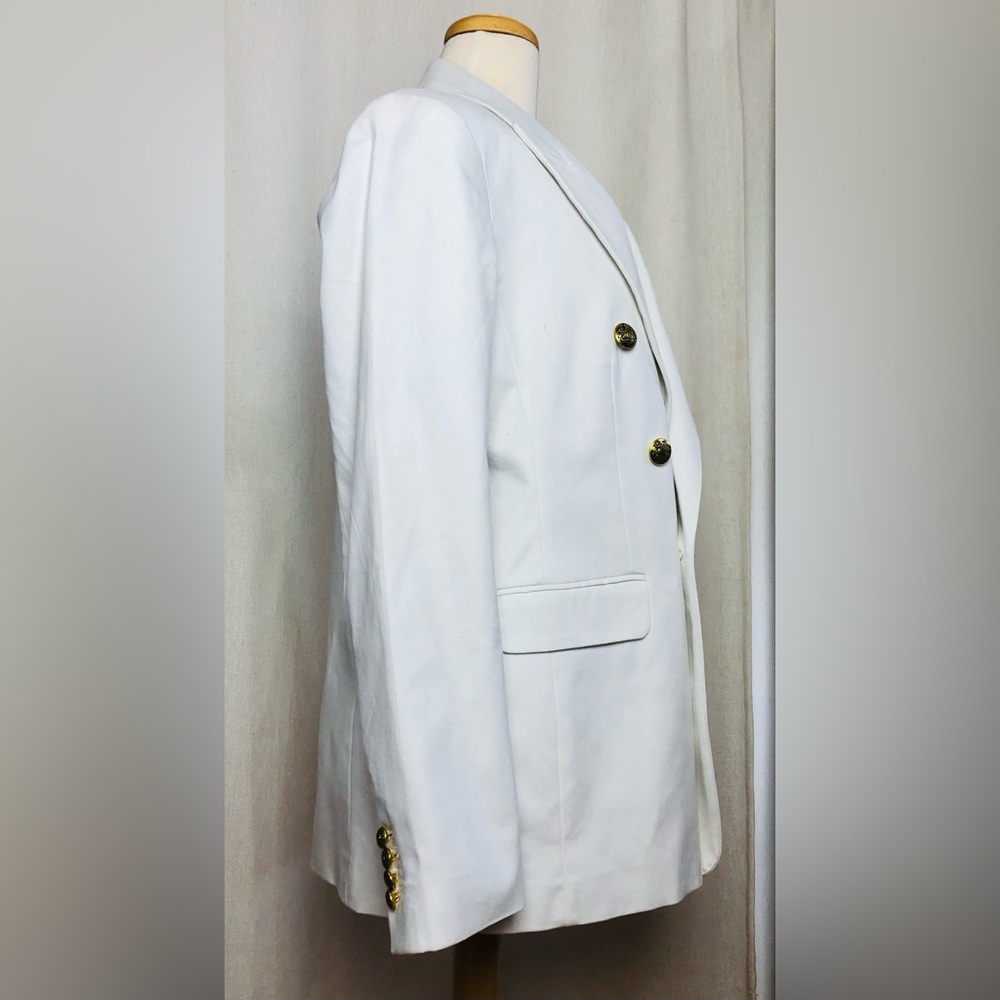 Banana Republic Blazer 12 White Double Breasted Gold Button Career Cotton Jacket - Picture 11 of 16